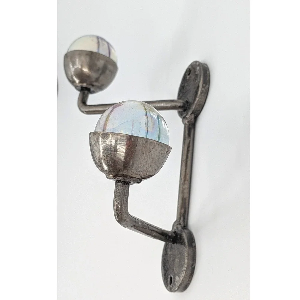 Brink Design House Metal Double Wall Hook Iridescent Glass Orbs Handmade Mexico